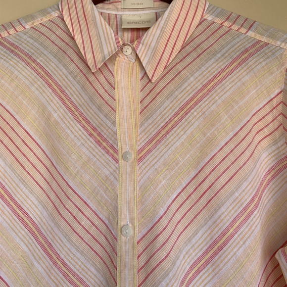 Chico's 100% Line Striped Button Down Shirt 2 or M-L Tunic Coastal Travel Top - Picture 4 of 16